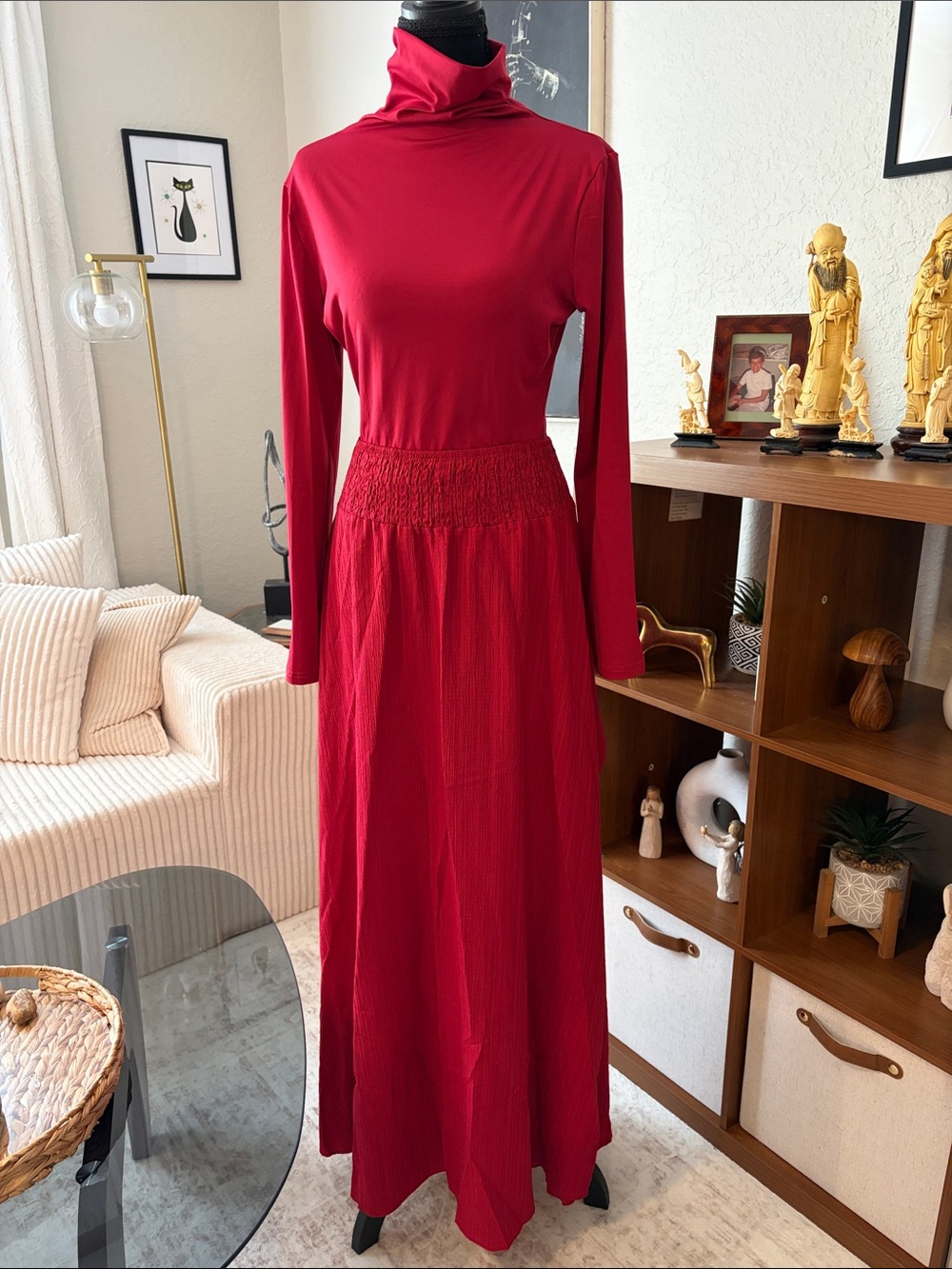Dark Red 2 piece top and maxi skirt size medium crepe skirt with pockets NWOT